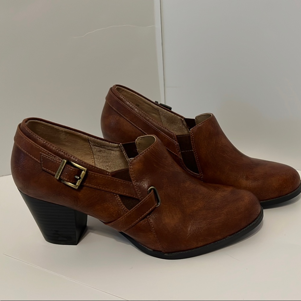 Life Stride Brown Heeled Ankle Boots with Decorative Buckle